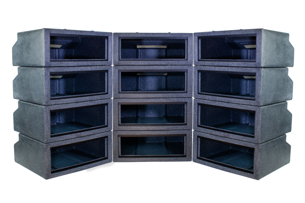 Three stacks of model 221 black granite vision cages