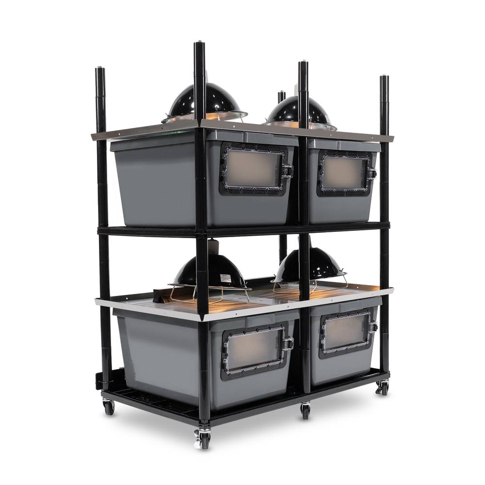 Vision Slotted Stainless Steel Reptile Versa-Rack High Profile Lighting 2 Sections V-35-2X Gray Tub with Access Door on 1 Short Side