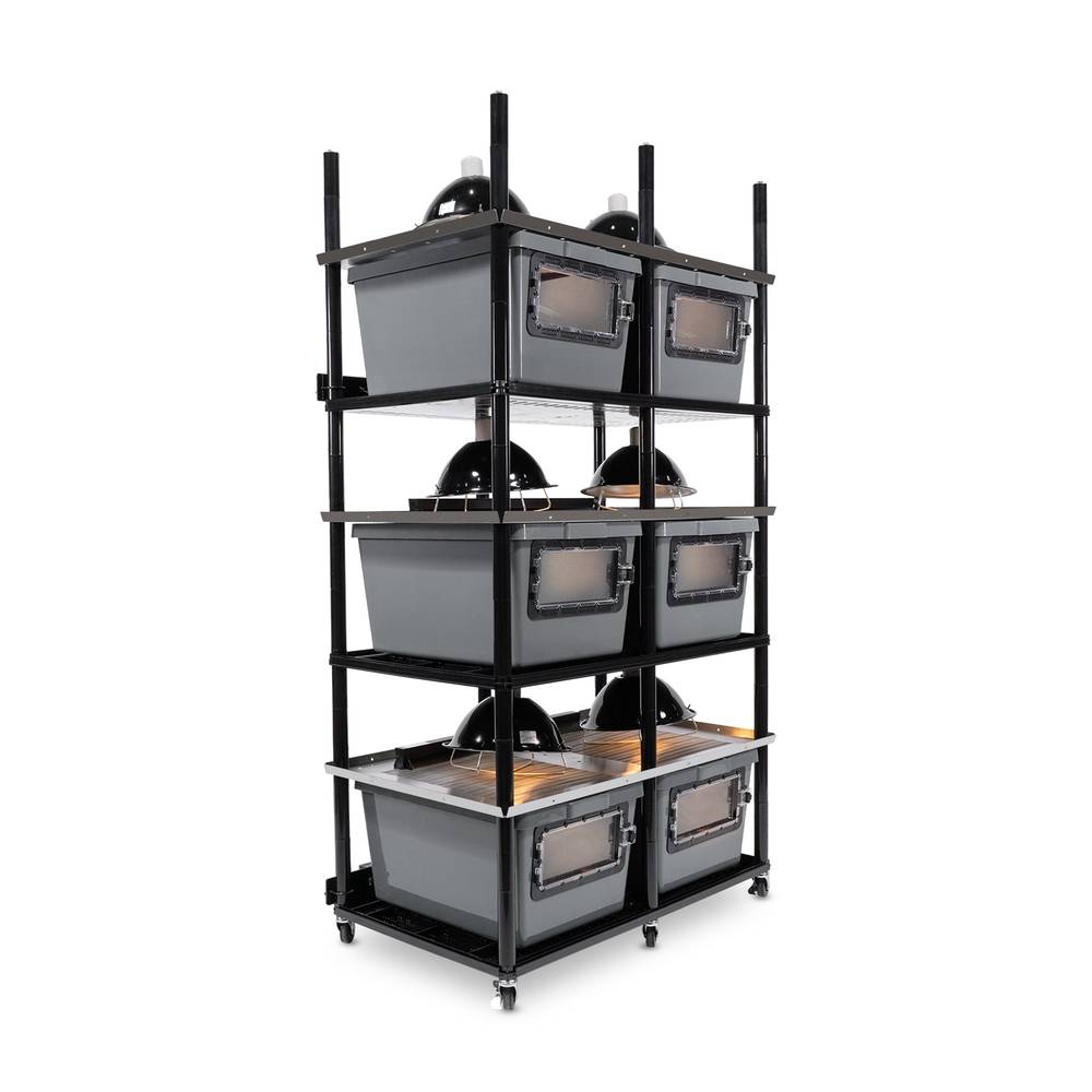 Vision Slotted Stainless Steel Reptile Versa-Rack High Profile Lighting 3 Sections V-35-2X Gray Tub with Access Door on 1 Short Side