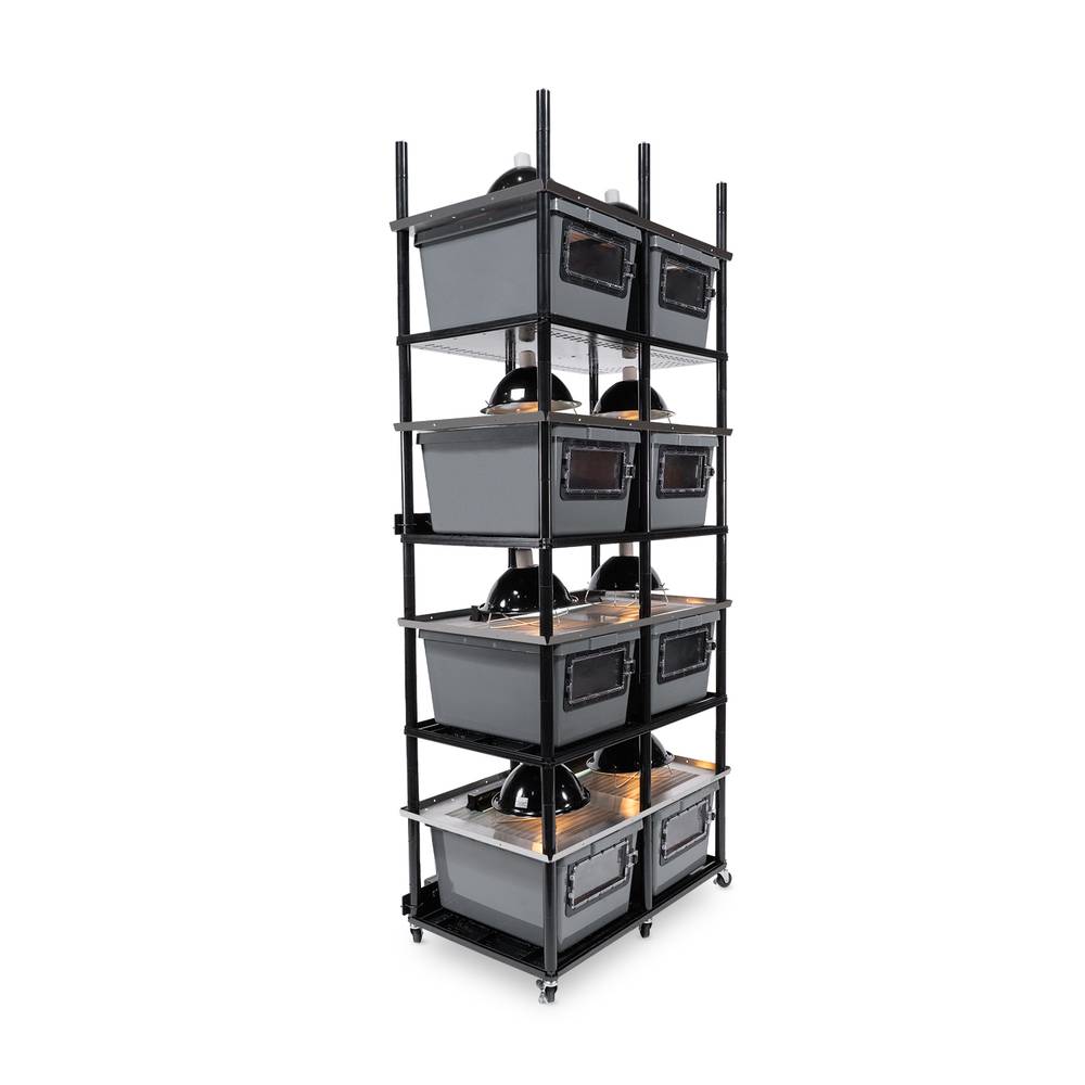 Vision Slotted Stainless Steel Reptile Versa-Rack High Profile Lighting 4 Sections V-35-2X Gray Tub with Access Door on 1 Short Side