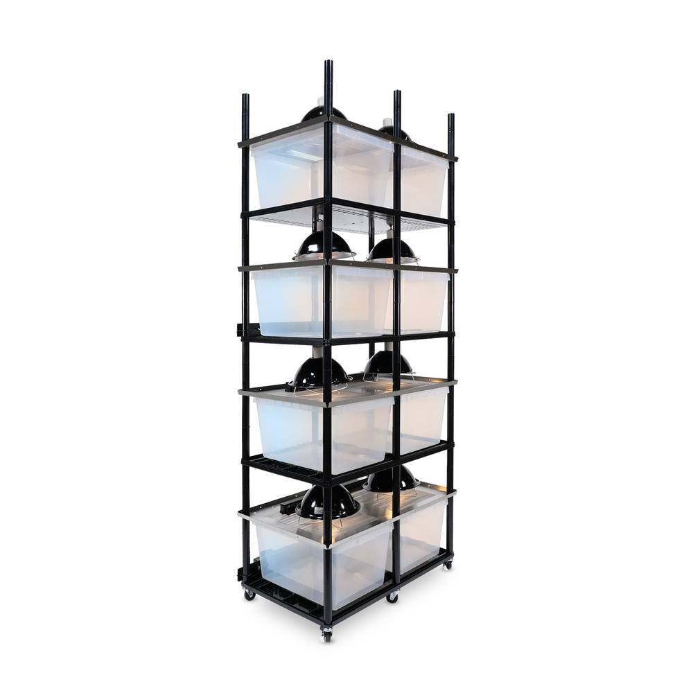 Vision Slotted Stainless Steel Reptile Versa-Rack High Profile Lighting V-35-2X 4 Sections Angled View