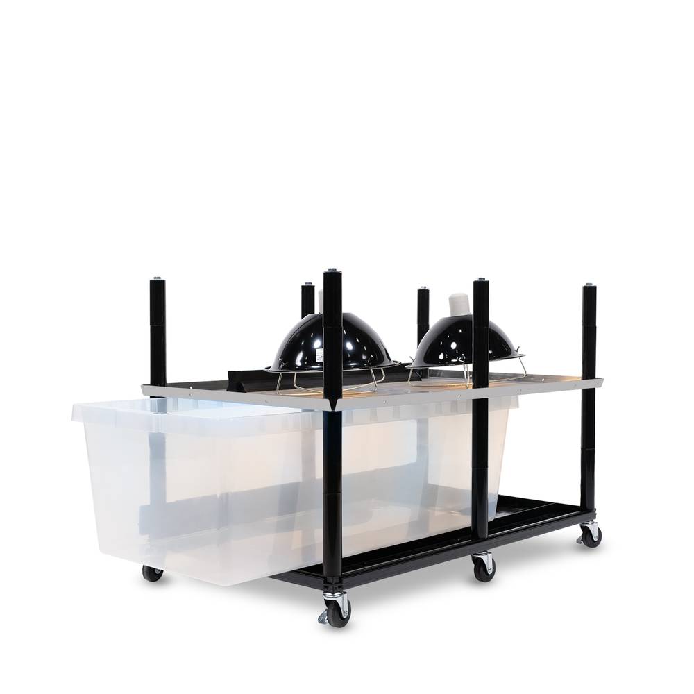 Vision Slotted Stainless Steel Reptile Versa-Rack High Profile Lighting 1 Section V-70-2X with Tub Pulled Out