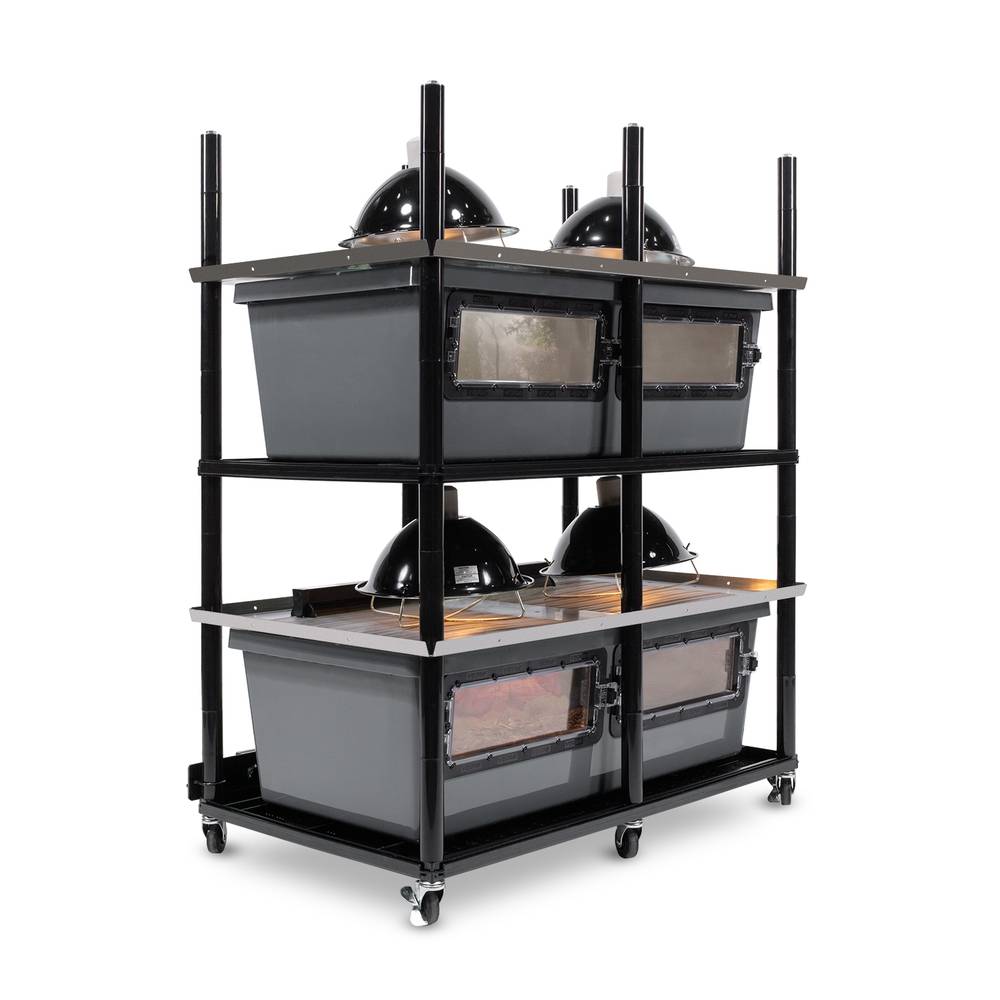Vision Slotted Stainless Steel Reptile Versa-Rack High Profile Lighting 1 Sections V-70-2X Gray Tub with Access Doors on 1 Long Side