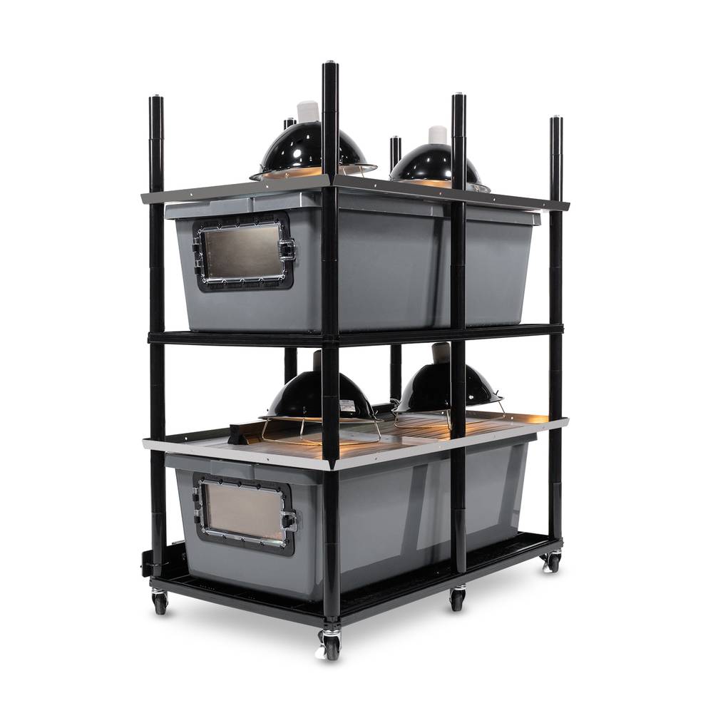 Vision Slotted Stainless Steel Reptile Versa-Rack High Profile Lighting 2 Sections V-70-2X Gray Tub with Access Door on 1 Short Side