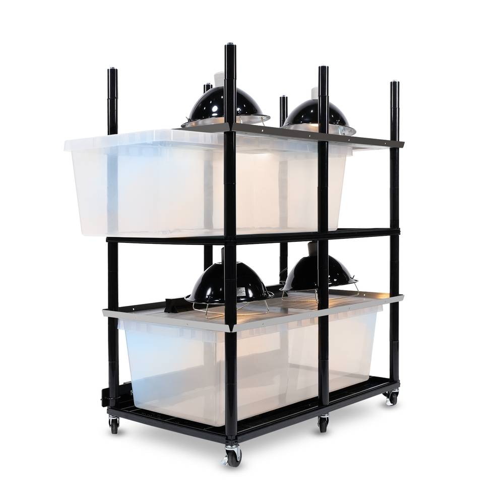 Vision Slotted Stainless Steel Reptile Versa-Rack High Profile Lighting 2 Section V-70-2X with Tub Pulled Out
