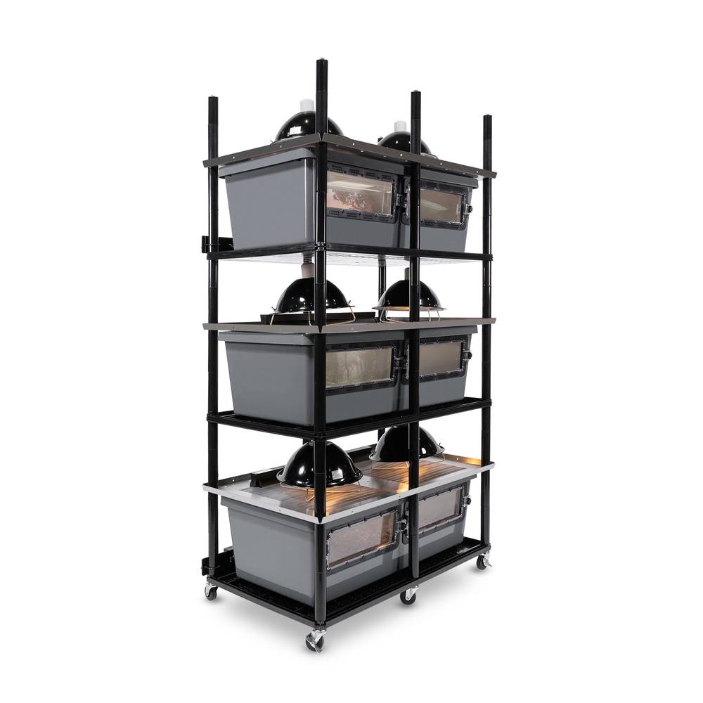 Vision Slotted Stainless Steel Reptile Versa-Rack High Profile Lighting 3 Sections V-70-2X Gray Tub with Access Doors on 1 Long Side