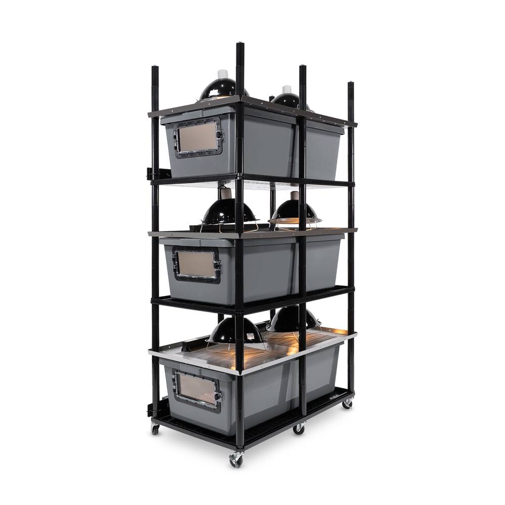 Vision Slotted Stainless Steel Reptile Versa-Rack High Profile Lighting 3 Sections V-70-2X Gray Tub with Access Door on 1 Short Side