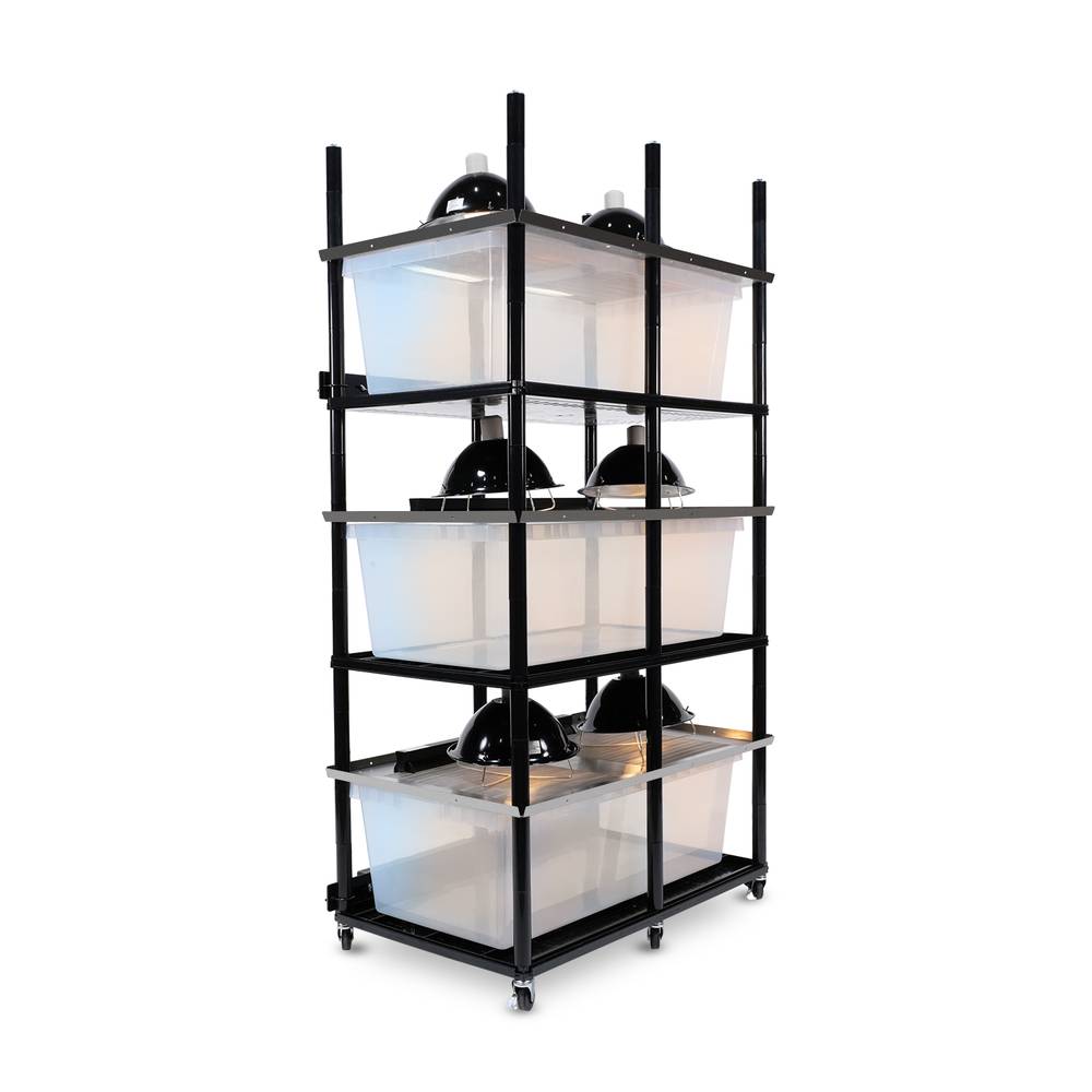 Vision Slotted Stainless Steel Reptile Versa-Rack High Profile Lighting V-70-2X 3 Sections Angled View