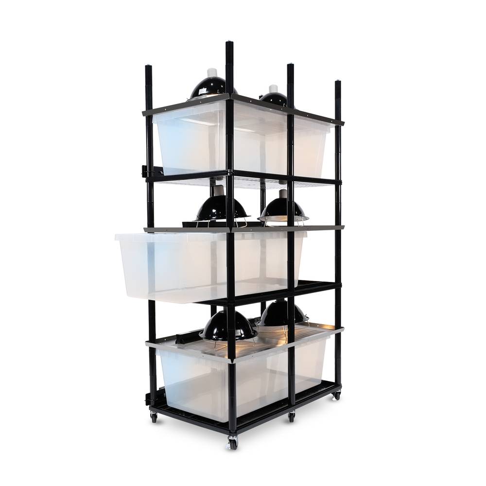 Vision Slotted Stainless Steel Reptile Versa-Rack High Profile Lighting 3 Section V-70-2X with Tub Pulled Out