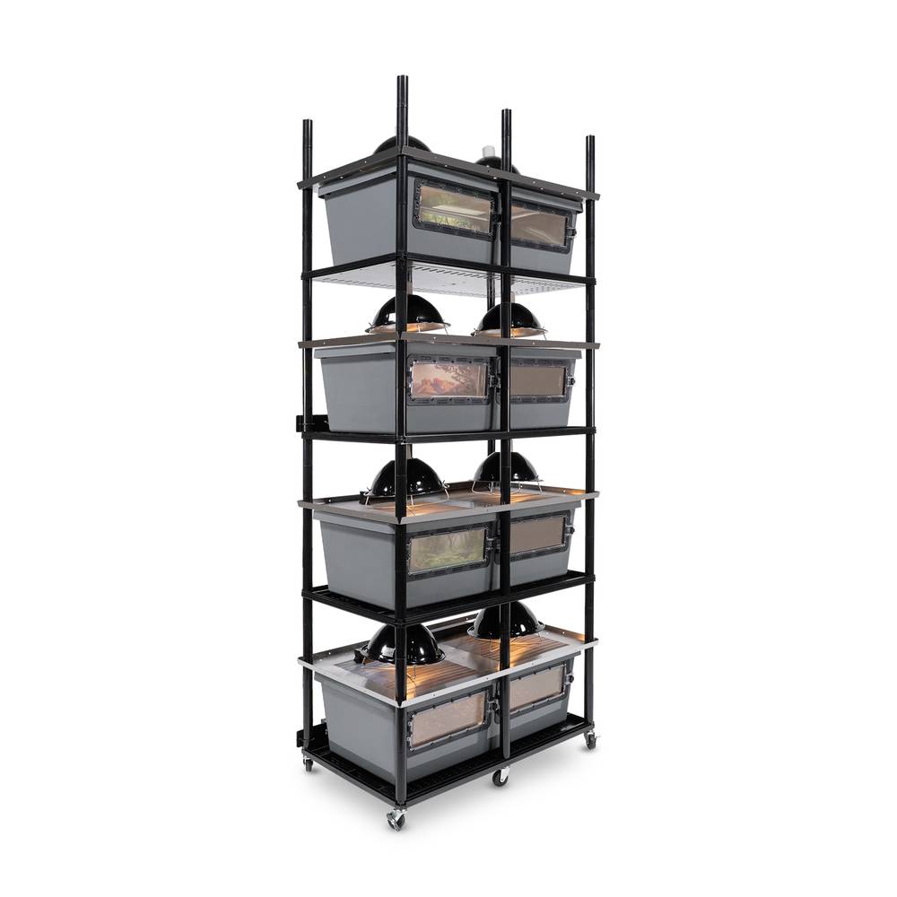 Vision Slotted Stainless Steel Reptile Versa-Rack High Profile Lighting 4 Sections V-70-2X Gray Tub with Access Doors on 1 Long Side