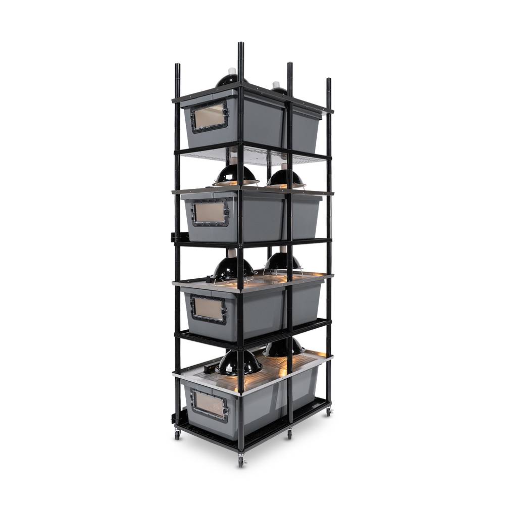 Vision Slotted Stainless Steel Reptile Versa-Rack High Profile Lighting 4 Sections V-70-2X Gray Tub with Access Door on 1 Short Side
