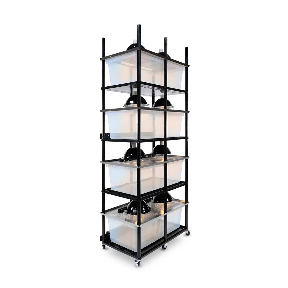 Vision Slotted Stainless Steel Reptile Versa-Rack High Profile Lighting V-70-2X 4 Sections Angled View