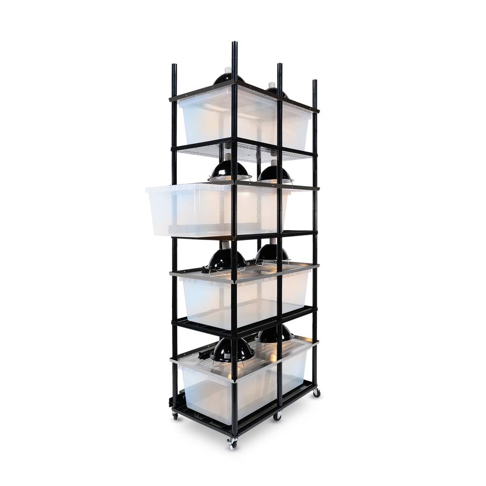 Vision Slotted Stainless Steel Reptile Versa-Rack High Profile Lighting 4 Section V-70-2X with Tub Pulled Out