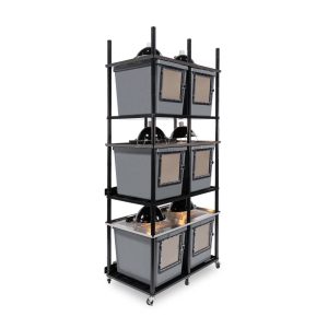 Vision Slotted Stainless Steel Reptile Versa-Rack High Profile Lighting 3 Sections V-35-3X Gray Tubs with Access Door on Short Side