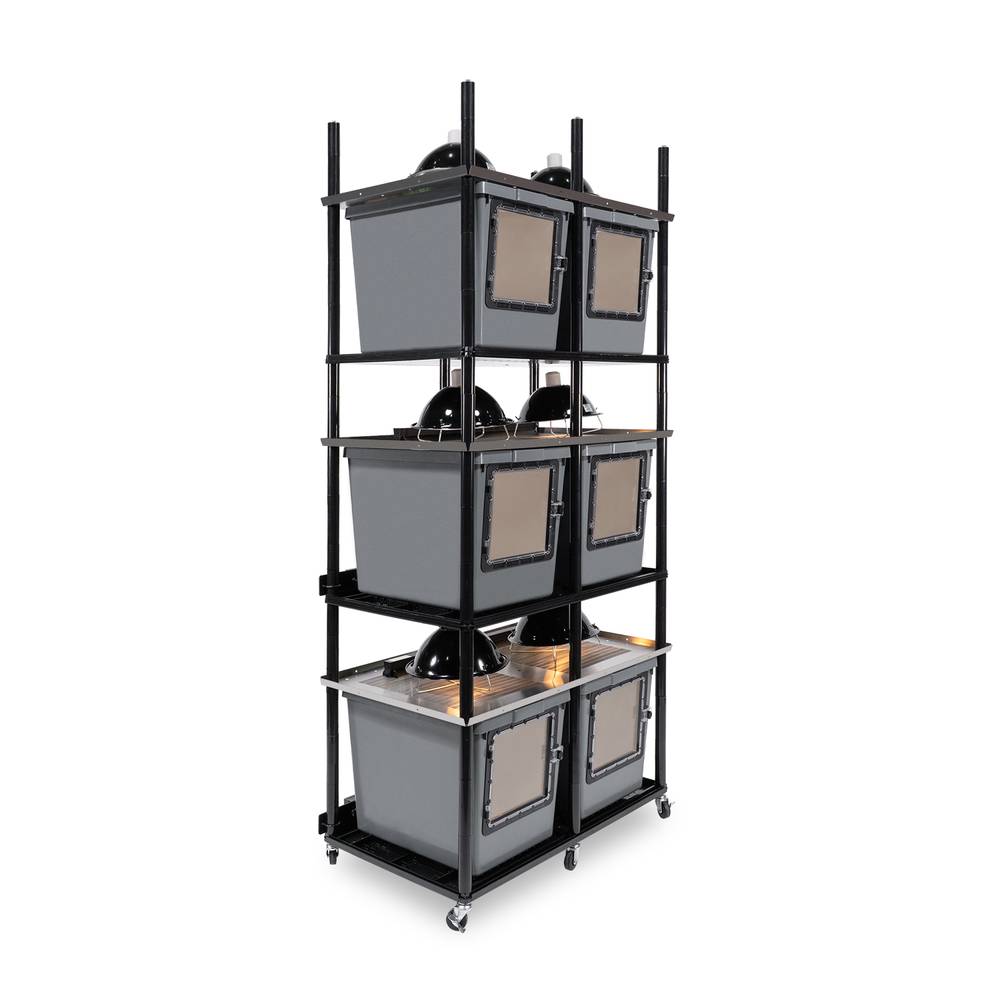 Vision Slotted Stainless Steel Reptile Versa-Rack High Profile Lighting 3 Sections V-35-3X Gray Tubs with Access Door on Short Side