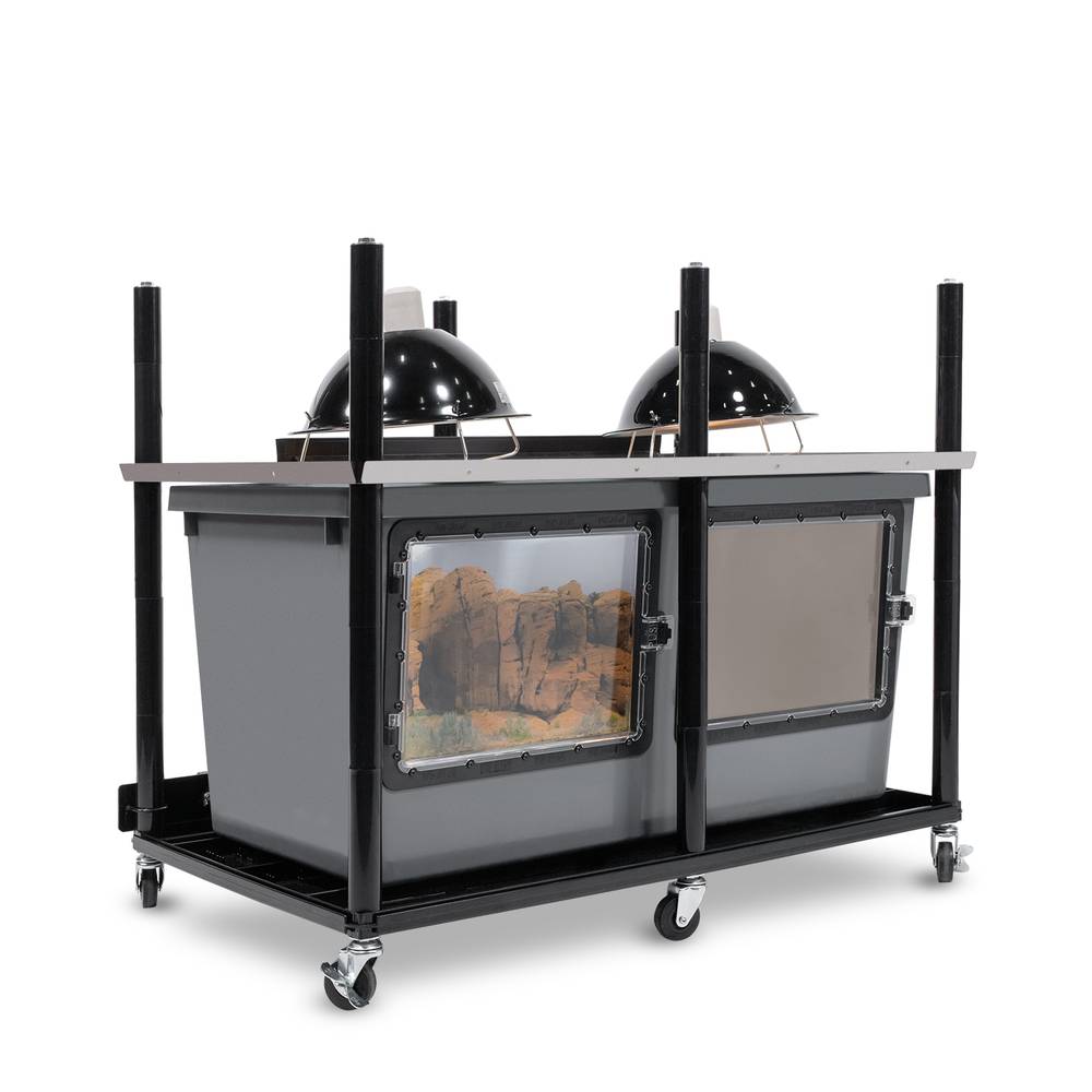 Vision Slotted Stainless Steel Reptile Versa-Rack High Profile Lighting 1 Section V-70-3X Gray Tubs with Access Doors on Long Side