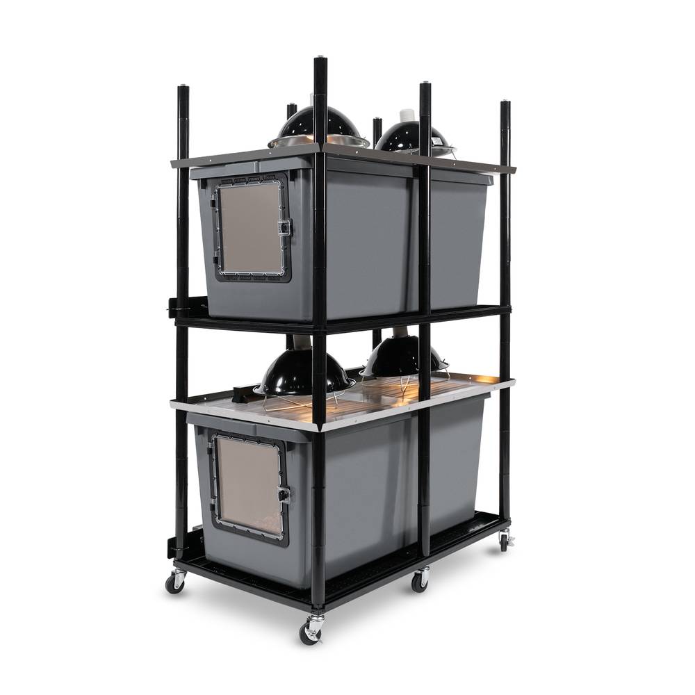 Vision Slotted Stainless Steel Reptile Versa-Rack High Profile Lighting 2 Sections V-70-3X Gray Tubs with Access Door on Short Side