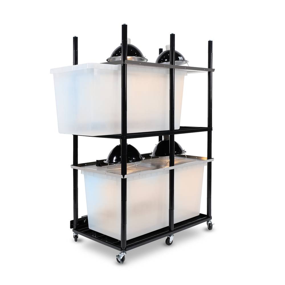 Vision Slotted Stainless Steel Reptile Versa-Rack High Profile Lighting 2 Section V-70-3X with Tub Pulled Out