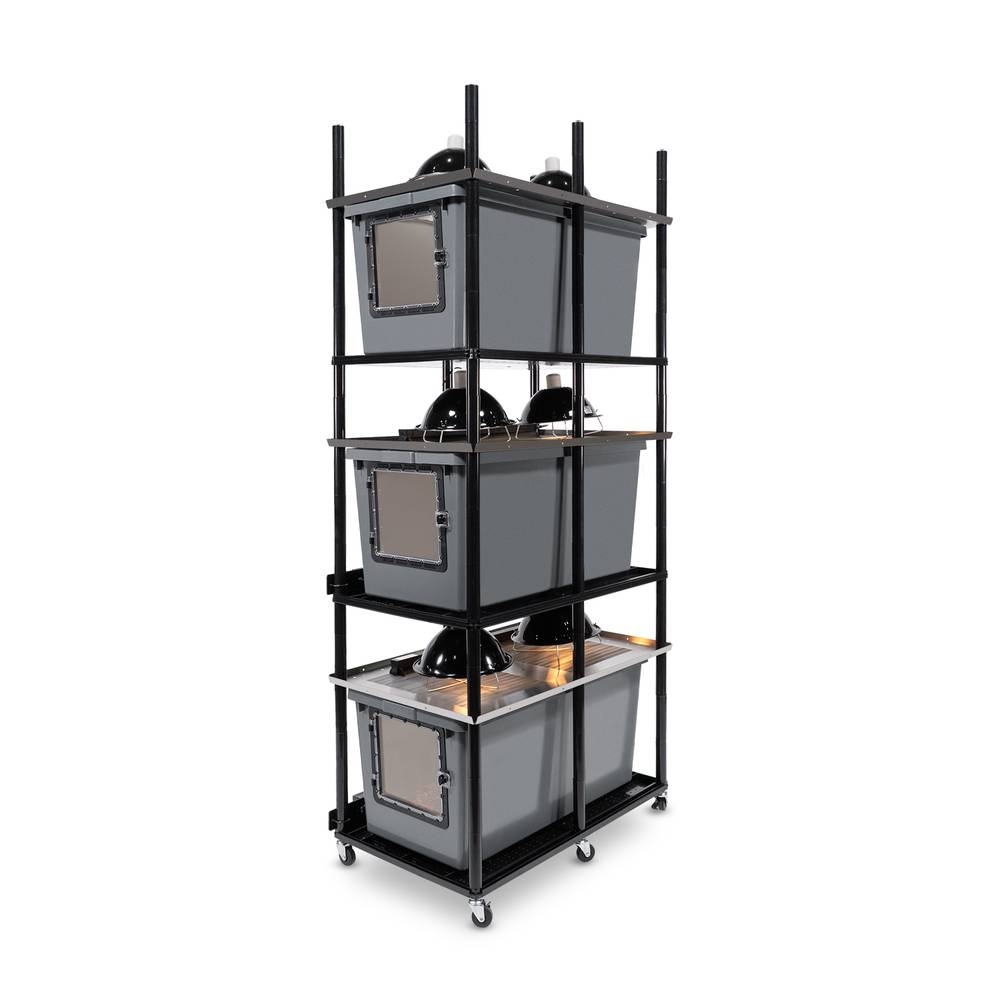 Vision Slotted Stainless Steel Reptile Versa-Rack High Profile Lighting 3 Sections V-70-3X Gray Tubs with Access Door on Short Side