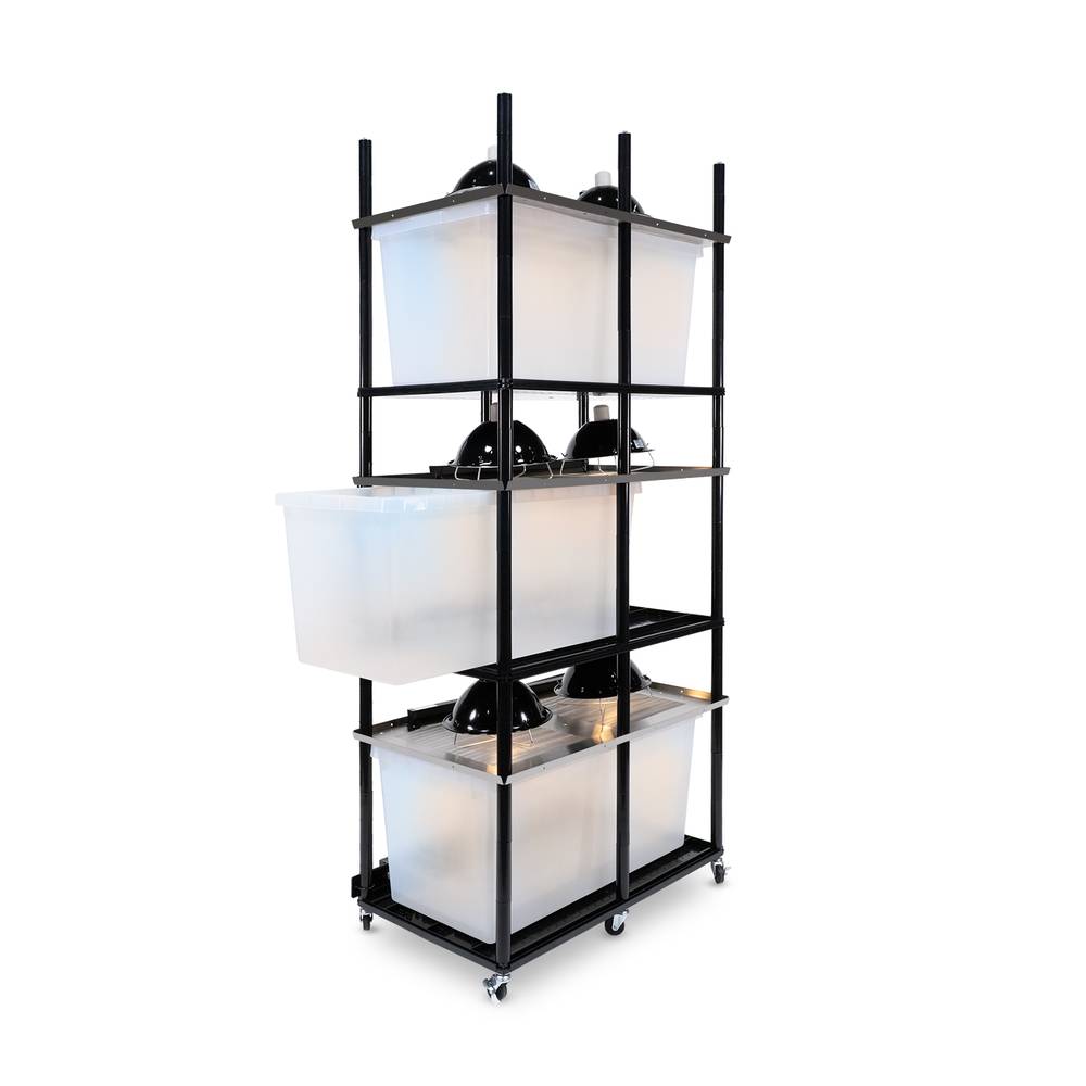 Vision Slotted Stainless Steel Reptile Versa-Rack High Profile Lighting 3 Section V-70-3X with Tub Pulled Out