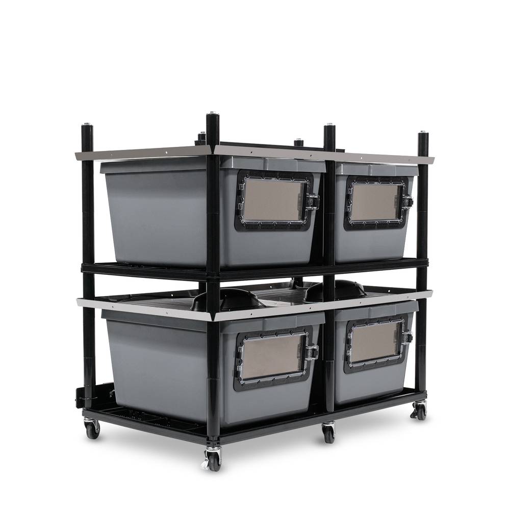 Vision Slotted Stainless Steel Reptile Versa-Rack Low Profile Lighting 1 Section V-35-2X Gray Tubs with Access Door on Short Side