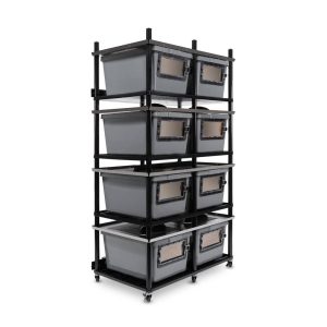 Vision Slotted Stainless Steel Reptile Versa-Rack Low Profile Lighting 2 Sections V-35-2X Gray Tubs with Access Door on Short Side