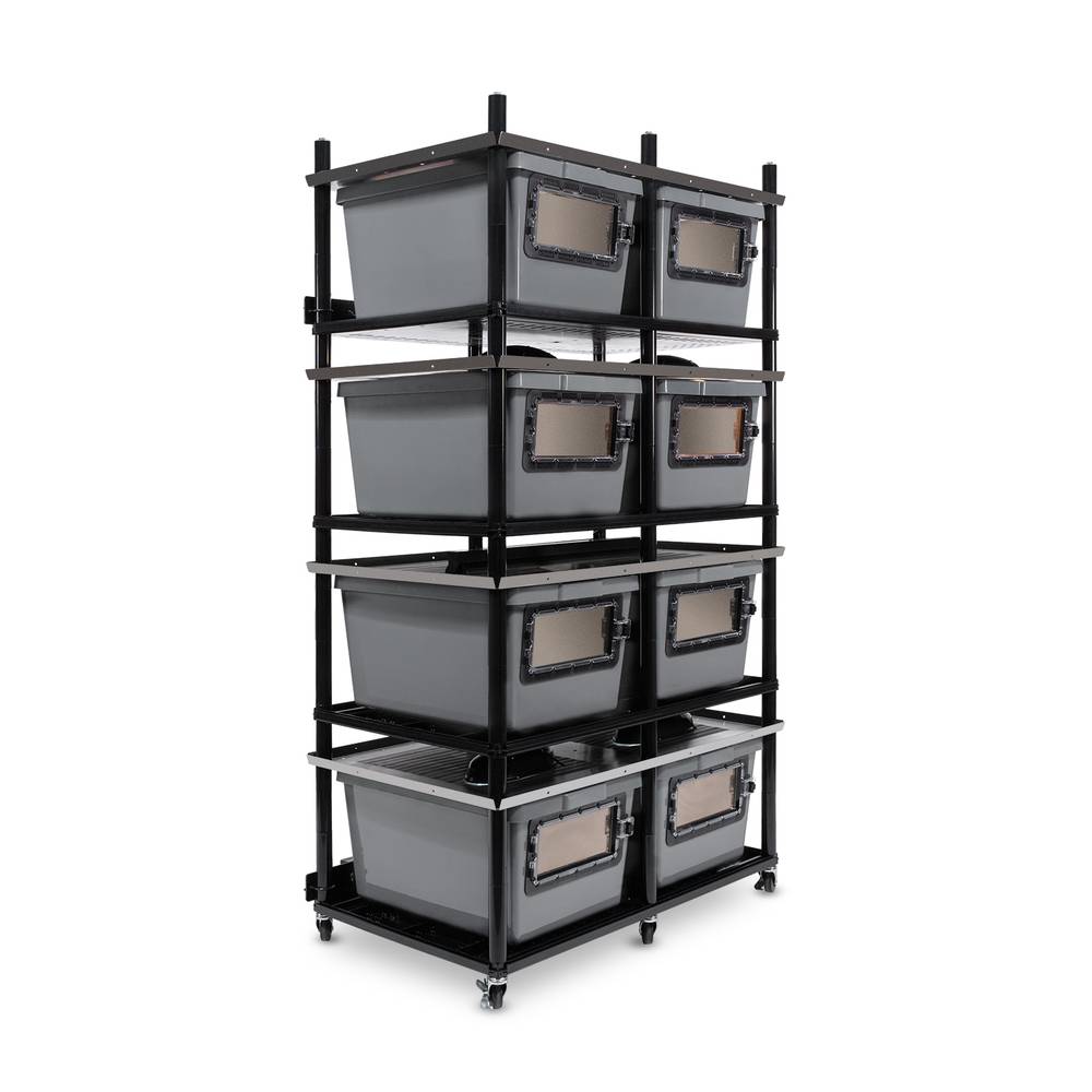 Vision Slotted Stainless Steel Reptile Versa-Rack Low Profile Lighting 2 Sections V-35-2X Gray Tubs with Access Door on Short Side