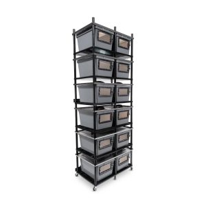 Vision Slotted Stainless Steel Reptile Versa-Rack Low Profile Lighting 3 Sections V-35-2X Gray Tubs with Access Door on Short Side