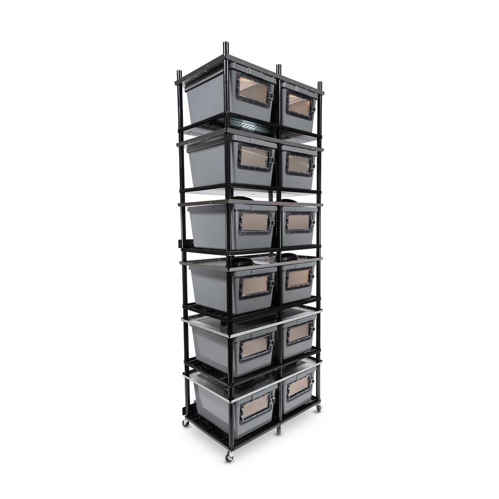 Vision Slotted Stainless Steel Reptile Versa-Rack Low Profile Lighting 3 Sections V-35-2X Gray Tubs with Access Door on Short Side