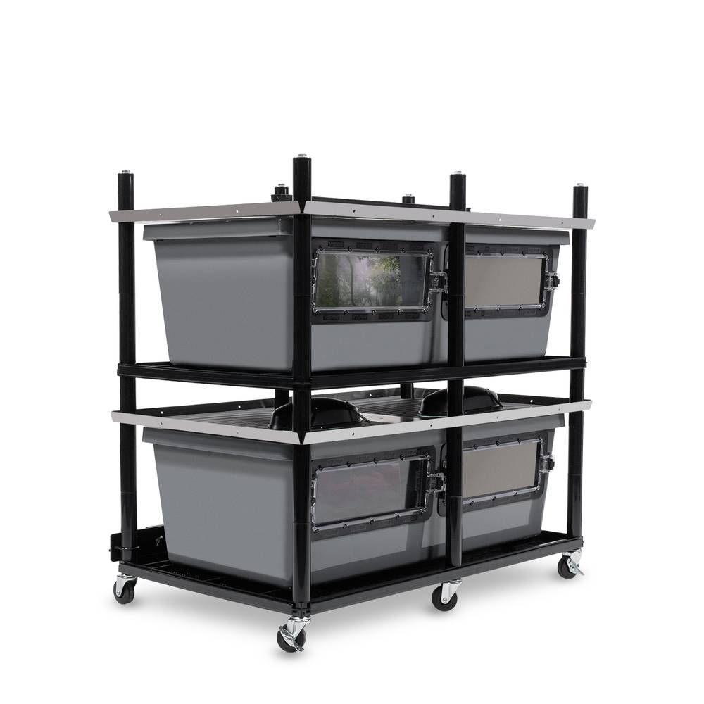 Vision Slotted Stainless Steel Reptile Versa-Rack Low Profile Lighting 1 Section V-70-2X Gray Tubs with Access Doors on Long Side