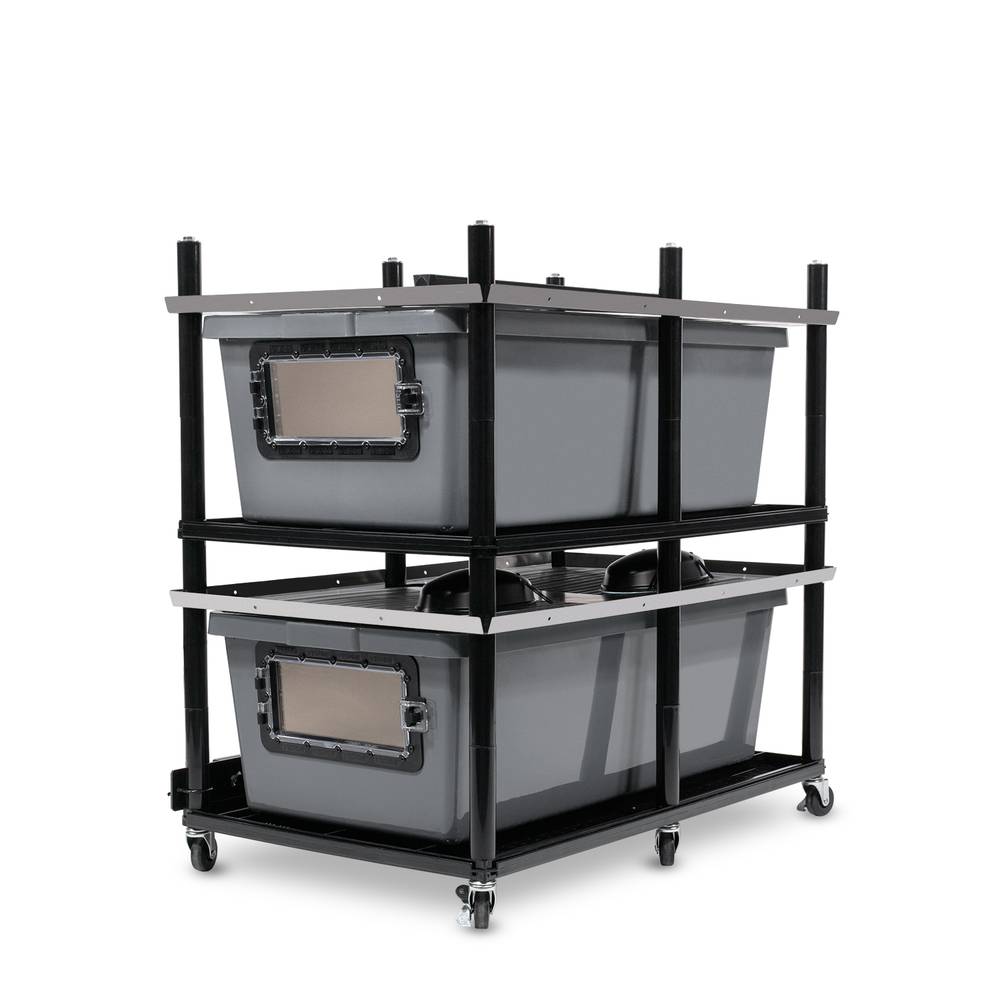 Vision Slotted Stainless Steel Reptile Versa-Rack Low Profile Lighting 1 Section V-70-2X Gray Tubs with Access Door on Short Side