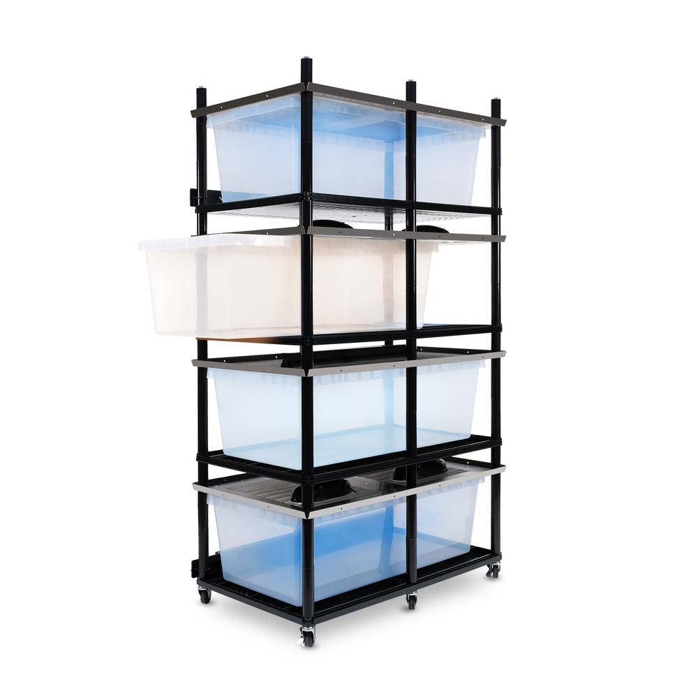 Vision Slotted Stainless Steel Reptile Versa-Rack Low Profile Lighting 2 Section V-70-2X with Tub Pulled Out