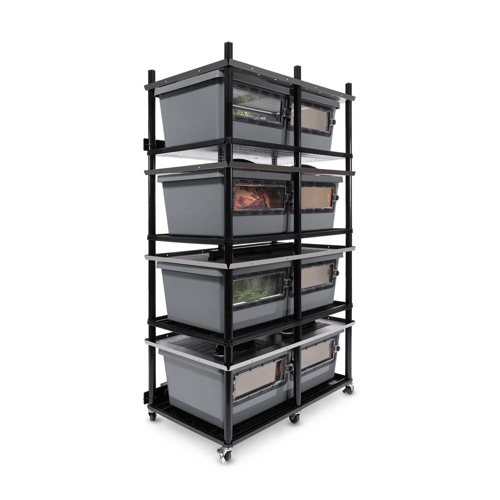 Vision Slotted Stainless Steel Reptile Versa-Rack Low Profile Lighting 2 Sections V-70-2X Gray Tubs with Access Doors on Long Side
