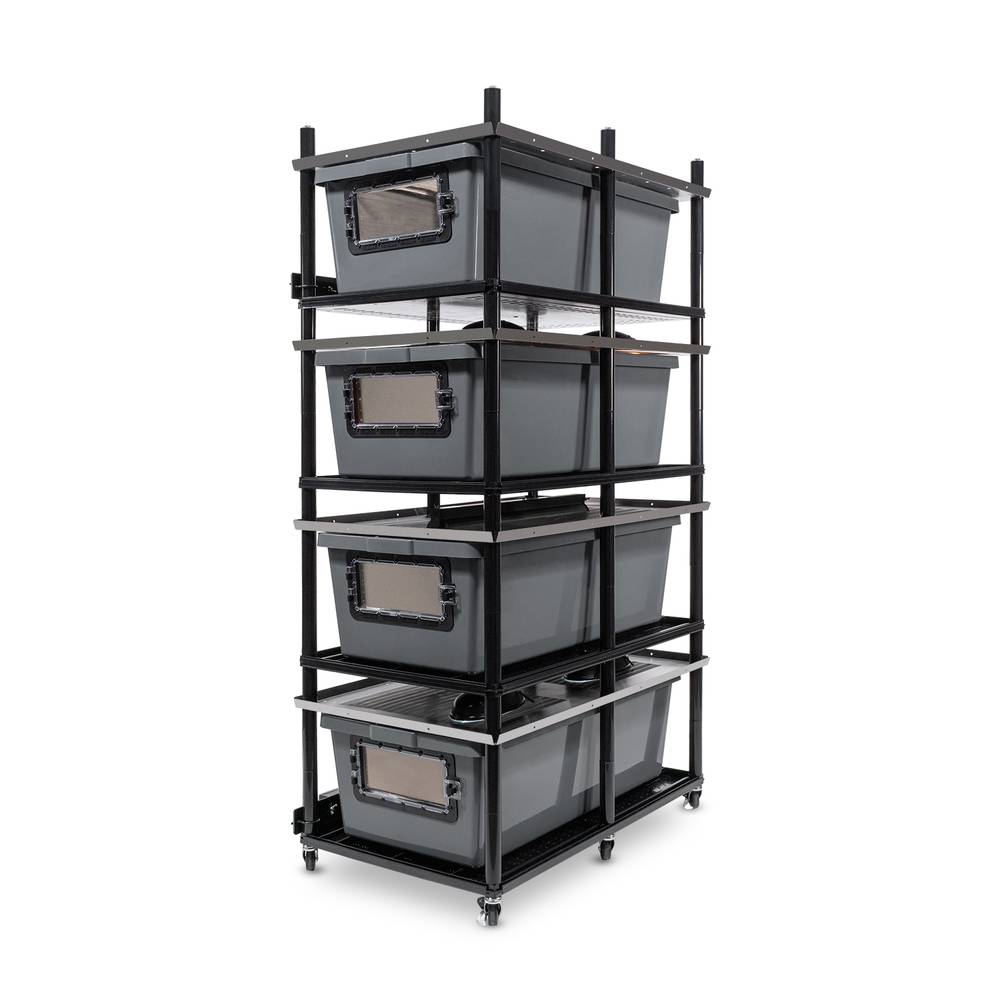 Vision Slotted Stainless Steel Reptile Versa-Rack Low Profile Lighting 2 Sections V-70-2X Gray Tubs with Access Door on Short Side