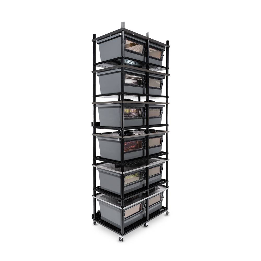 Vision Slotted Stainless Steel Reptile Versa-Rack Low Profile Lighting 3 Sections V-70-2X Gray Tubs with Access Doors on Long Side