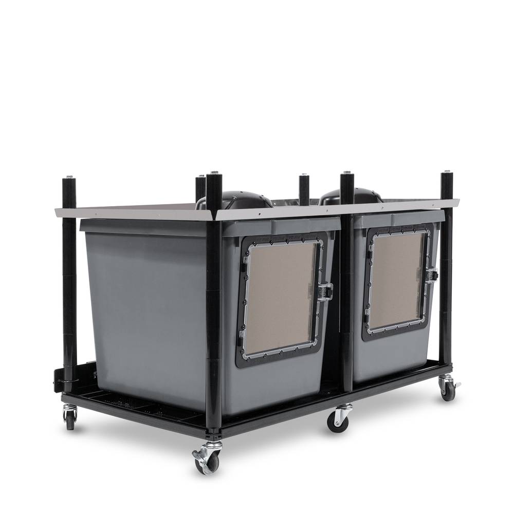 Vision Slotted Stainless Steel Reptile Versa-Rack Low Profile Lighting 1 Section V-35-3X Gray Tubs with Access Door on Short Side