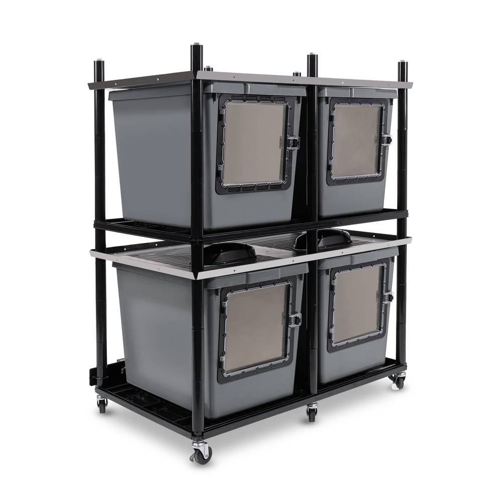 Vision Slotted Stainless Steel Reptile Versa-Rack Low Profile Lighting 2 Sections V-35-3X Gray Tubs with Access Door on Short Side