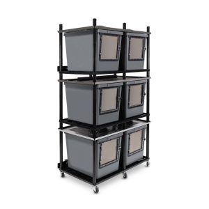 Vision Slotted Stainless Steel Reptile Versa-Rack Low Profile Lighting 3 Sections V-35-3X Gray Tubs with Access Door on Short Side