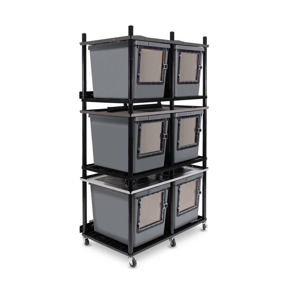 Vision Slotted Stainless Steel Reptile Versa-Rack Low Profile Lighting 3 Sections V-35-3X Gray Tubs with Access Door on Short Side