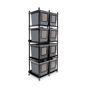 Vision Slotted Stainless Steel Reptile Versa-Rack Low Profile Lighting 4 Sections V-35-3X Gray Tubs with Access Door on Short Side