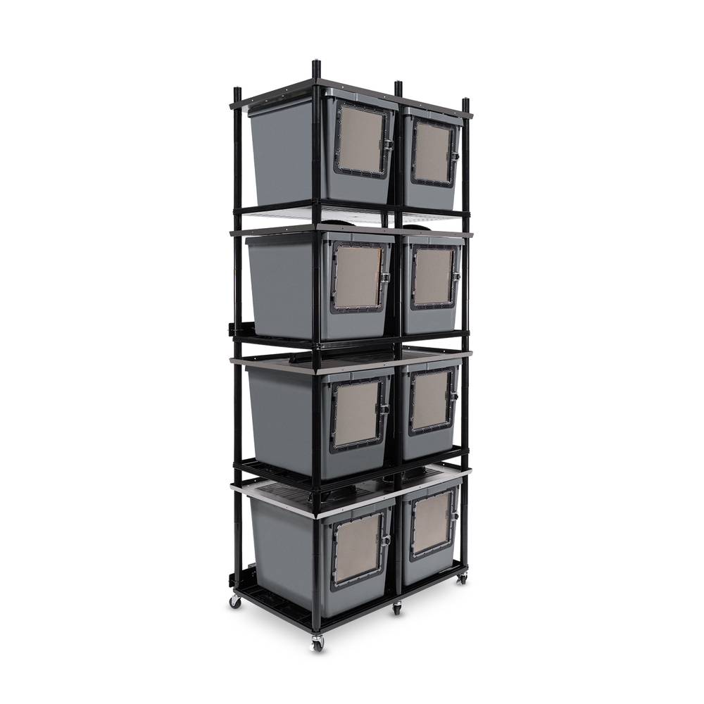 Vision Slotted Stainless Steel Reptile Versa-Rack Low Profile Lighting 4 Sections V-35-3X Gray Tubs with Access Door on Short Side