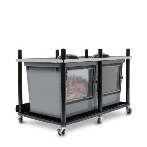 Vision Slotted Stainless Steel Reptile Versa-Rack Low Profile Lighting 1 Section V-70-3X Gray Tubs with Access Doors on 1 Long Side