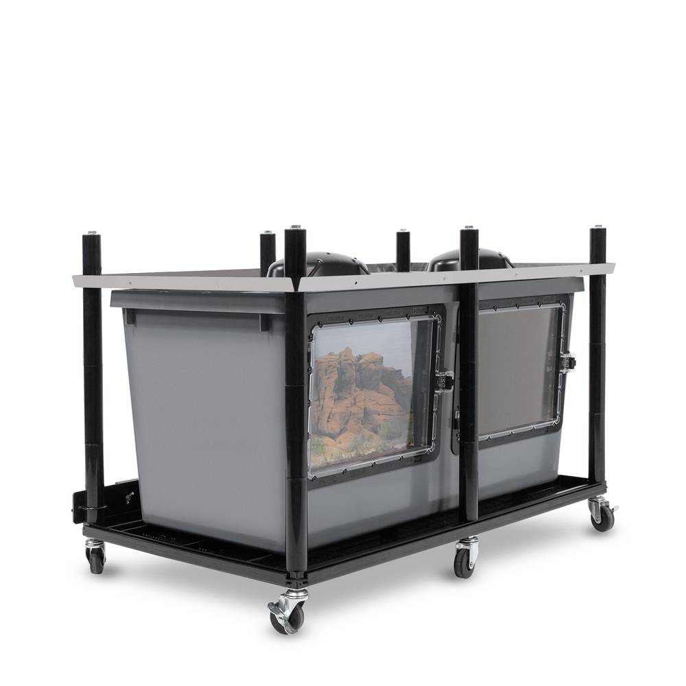 Vision Slotted Stainless Steel Reptile Versa-Rack Low Profile Lighting 1 Section V-70-3X Gray Tubs with Access Doors on 1 Long Side