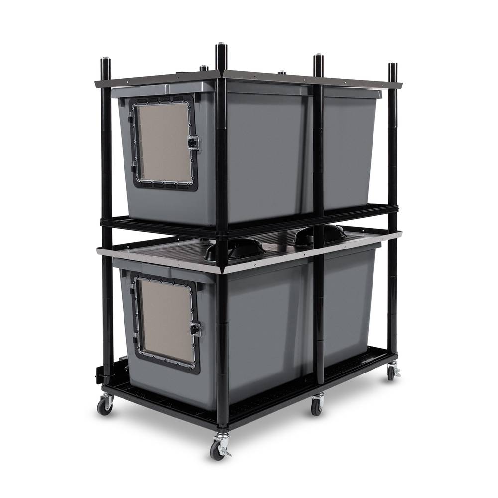 Vision Slotted Stainless Steel Reptile Versa-Rack Low Profile Lighting 2 Sections V-70-3X Gray Tubs with Access Door on Short Side