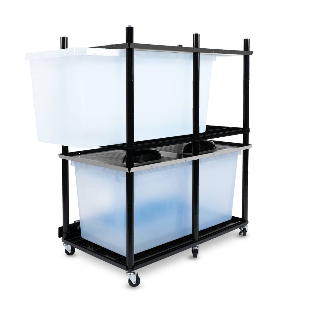 Vision Slotted Stainless Steel Reptile Versa-Rack Low Profile Lighting 2 Section V-70-3X with Tub Pulled Out