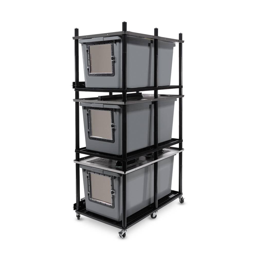 Vision Slotted Stainless Steel Reptile Versa-Rack Low Profile Lighting 3 Sections V-70-3X Gray Tubs with Access Door on Short Side
