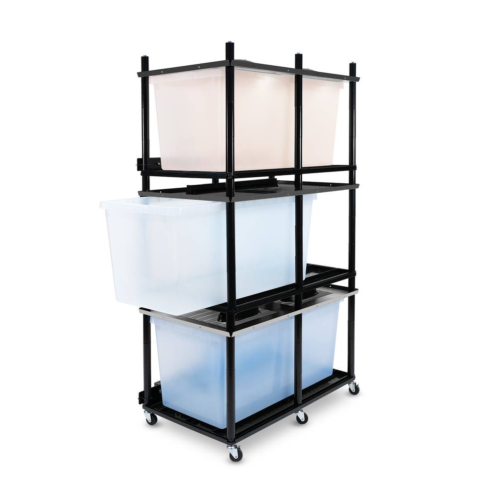 Vision Slotted Stainless Steel Reptile Versa-Rack Low Profile Lighting 3 Section V-70-3X with Tub Pulled Out