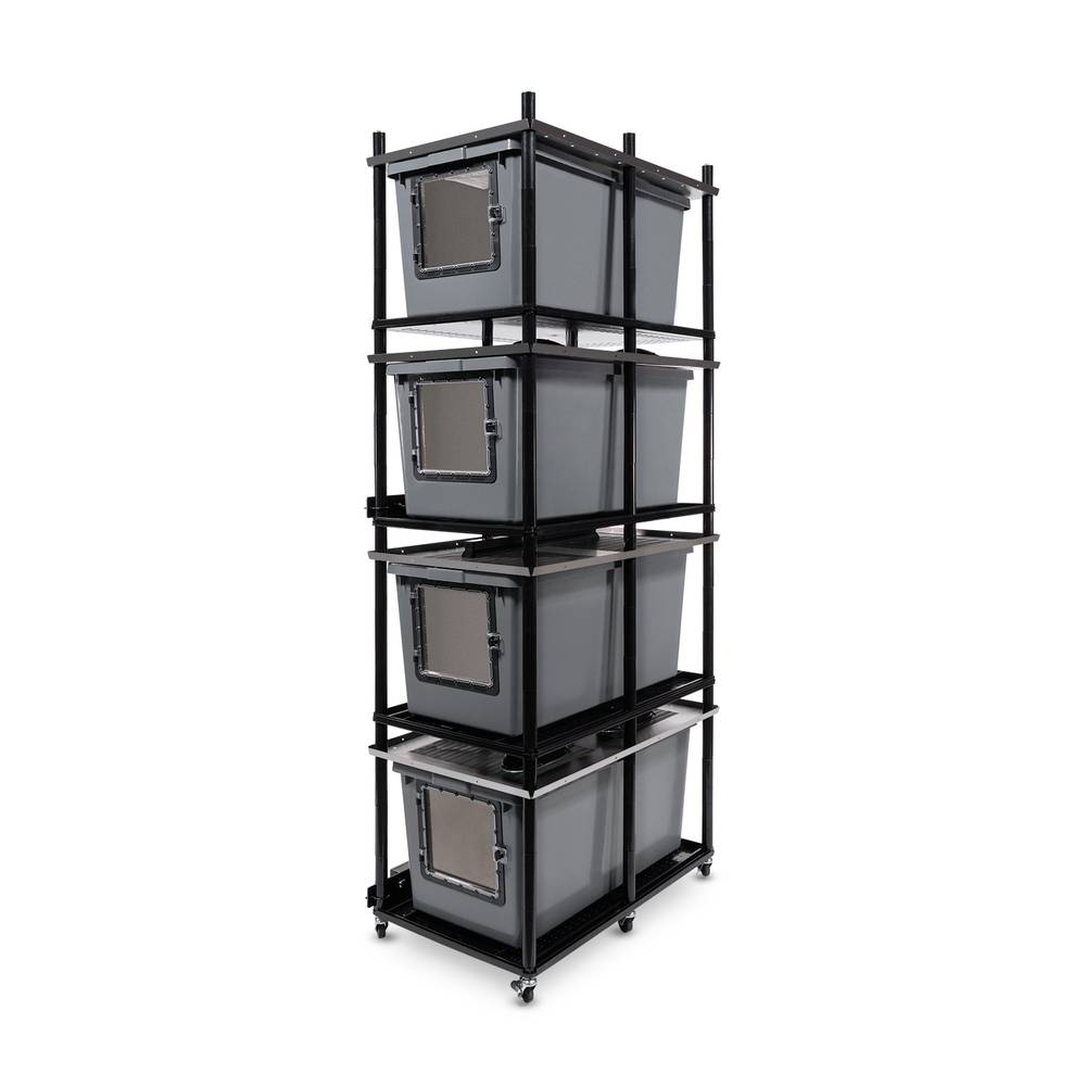 Vision Slotted Stainless Steel Reptile Versa-Rack Low Profile Lighting 4 Sections V-70-3X Gray Tubs with Access Door on Short Side