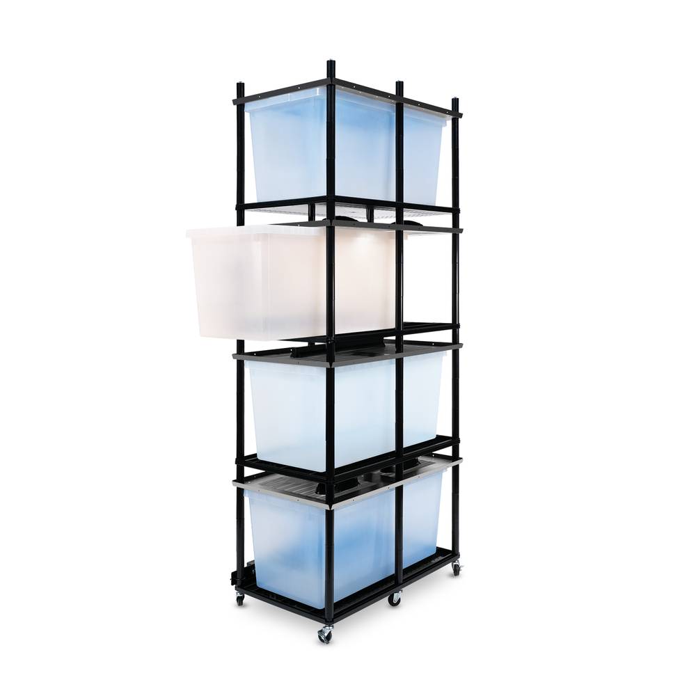 Vision Slotted Stainless Steel Reptile Versa-Rack Low Profile Lighting 4 Section V-70-3X with Tub Pulled Out